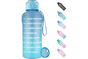 WEMEET 2 Liter Trinkflasche [BPA Frei Tritan], 2L Sportflasche mit Zeitmarkierung und Fruchtfilter, 2000ml Wasserflasche mit Flip Top Deckel für Camping, Fitnessstudio, Picknick BLAU BLAU
