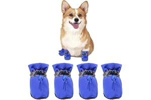 COYUN 4 pcs Bottes chien, Bottes Antidérapantes Chaussures Ajustables Réfléchissantes, Protection Pattes Petit Chien, bleu
