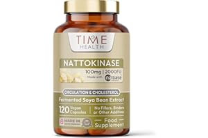 TIME HEALTH New: Nattokinase - 120 Capsules - 2000 FU / 100mg - Nattiase® Natural Fermented Soybean Extract - Enzyme from Japanese Natto - UK Made - GMP Standards - Zero Additives (120 Count (Pack of 1))
