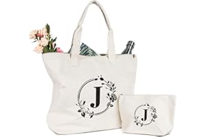 TOPDesign Initial Canvas Tote Bag, Personalized Present Bag, Suitable for Wedding, Birthday, Beach, Holiday