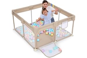 Dripex Parc bebe, parc enfant en tissu de lin, parc bébé avec maille Respirante, Parc de Jeu pour Bébé, 2 anneaux de parc bebe, 127x127cm Marron