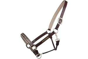 QHP Licol Lupine Cuir - Marron Moyen- Beige - Cheval