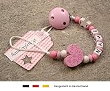 Baby SCHNULLERKETTE mit NAMEN | Schnullerhalter mit Wunschnamen – Mädchen Motiv Herz Ornament in rosa - 3
