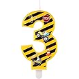 Lasuroa Construction Birthday Candle Number 3, Yellow and Black Striped, Fragrance Free, Perfect for Boys' Birthdays