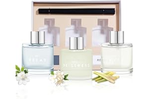 DIUFJAG 3 Pack Fragrance Reed Diffuser, 50ML Gardenia Jasmine Lemongrass Aromatherapy Diffuser Set with 12 Black Fiber Sticks,Air Freshener for Bedroom Bathroom Office