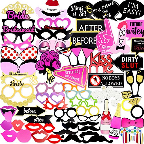 Coceca 82 Stück Single Photo Booth Props Fotografie Requisiten Selfie Requisiten DIY geeignet fuer Junggesellinparty und Mädelsabendspie
