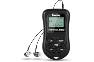 SONGWAY Portable Mini Radio Pocket FM Personal Radio DSP Digital Tuning Stereo Radio Mini Receiver with LCD Screen Earphone for Walking Jogging, Conference, Rehearsal, Examination, Tour Guide (Black)