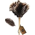 GT Feather Duster Fluffy Natural Genuine Ostrich Feathers with Wooden Handle and Eco-Friendly Reusable Handheld Ostrich Feather Duster Cleaning Supplies, Grey and Brown