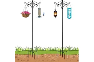 TEMOPOW Bird Feeder Pole Stand,92in Adjustable Double Shepherd's Hook,196cm Wild Bird Feeder Poles and Hangers, Free Standing Feeding Station for Garden (92in G, 1)