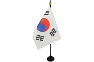 AZ FLAG - South Korea Table Flag 4'' x 6'' - South Korean Mini Desk Flag 100% Polyester 15 x 10 cm - Office Mini Banner with 10'' Pole - Golden Spear