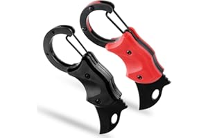 Wisebom Coltello pieghevole con coltello, 2 pezzi, nero e rosso, EDC con moschettone, acciaio inox 3CR13, mini coltello tascabile portatile, per attività all'aperto, campeggio, casa