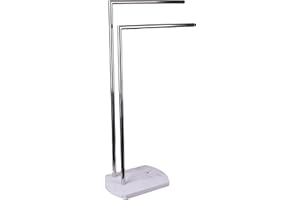 SHOWERDRAPE Octavia- Freestanding 2 Tier Towel Rail/Rack, White Marble, Weighted Base, Chrome