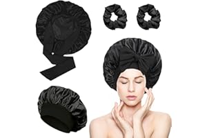 vaolmlop 2 Stück Satin Haarhaube,Seidenhaube,Nacht Schlafhaube Mit Elastischem Band,Schlafhaube Haare Schützen,Satinhaube Zum Schlafen,Haarnetz Für Damen Und Mädchen(schwarz)