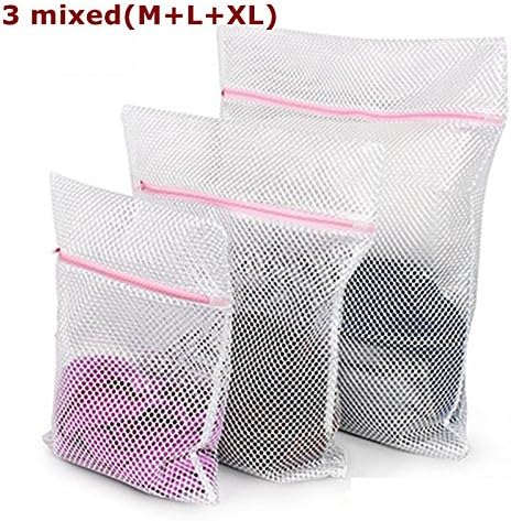 WestHOME Mesh Laundry Bags for Washing Machines with Pink Zips, Net Washing Bag for Delicates, Underwear, Socks, Bras - Set of 3 (Medium * 1, Large * 1, XLarge * 1,)