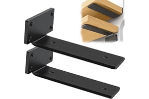 Pubiao 2 Pack Shelf Brackets 20cm, Heavy Duty Wall Brackets, 75kg Load Capacity, Black Floating Shelf Bracket