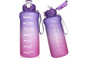 DEARRAY 2l / 2 litres Sport Gourde avec Paille et Marqueur de Temps de Motivation 2000 ml grand Bouteille eau pour Basketball, Fitness, Gym, Randonnée,Voyage