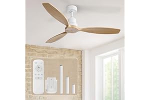 Sofucor Ventilateur de Plafond 132 cm, Ventilateur Plafond Bois, Télécommande, 3 Pales, 6 Vitesses, Minuterie, DC Moteur, Silencieux Ventilateur Plafond pour Chambre
