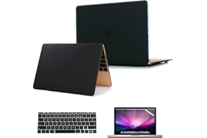 Se7enline Compatible with Macbook 12 inch 2015/2016/2017/2018 Plastic Hard Case Cover for Macbook 12 inch Retina Display Model A1534/A1931, Keyboard Protector, Clear LCD Screen Protector, Black