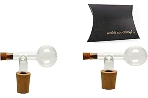 H-BO Ausgießer aus Glas 2 Glaskugelportionierer mit Naturkork in 2 Größen Dosierer (für verschiedene Flaschenöffnungen) Echtglas in Geschenkverpackung