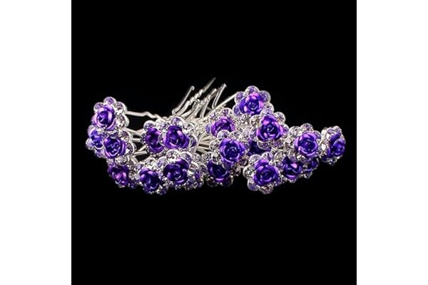 Doitsa 20 Pcs Bijoux Epingle à Cheveux Mariage en Forme de Fleur Broche Cheveux Forme de U Pince à Cheveux Clips Cheveux Accessoires Mariages Soirée Anniversaire Femme Fille (Violet)