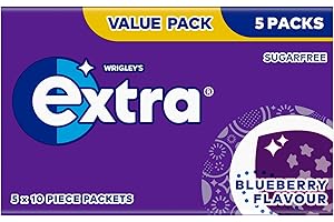 MARS Wrigley's Extra Chewing Gum, Blueberry Flavour, 5 Packs of 10 Pieces, Sugar Free Chewing Gum Multipack with Xylitol (50 pieces)