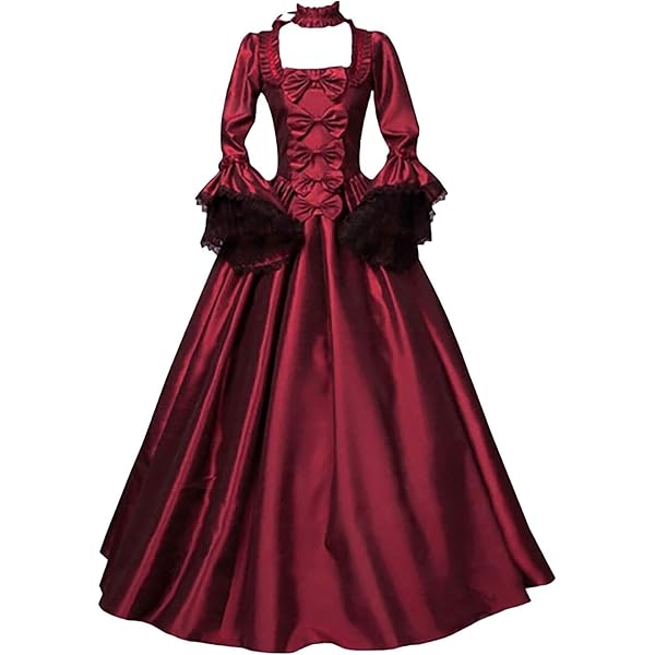 Robe Longue Victorienne Médiévale - Manches Papillon, Dentelle, Lacets - Pour Soirée, Cosplay, Halloween, Noël - Taille Grande Disponible