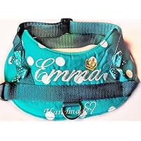 Hundegeschirr S M L Brustgeschirr mit Wunsch Namen bestickt Türkis Punkte