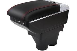 YJYWZH Apoyabrazos Para Peugeot 208 2013-2018 Doble CapaReposabrazos Caja Consolas Almacenamiento con portavasos (Negro con rojo)