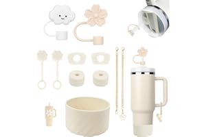 GADITIEK 11 Piezas de Accesorios Stanley Cup, incluidos 6 Protectores Antiderrame Stanley Cup, 2 Tapones para Pajitas, 2 Accesorios Colgantes, 1 Funda de Silicona para Accesorios Stanley Cup (Creme Tonal)