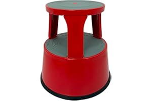 SHOPLINES SUPPLIES Durable Steel Kick Step Stool – Heavy-Duty, Non-Slip, Portable, 150kg Capacity, Spring-Loaded Castors, Scratch-Resistant, Ideal for Home, Office, Warehouse, Factory (RED)