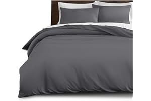 IR IMPERIAL ROOMS Imperial Rooms King Size Duvet Cover Sets Brushed Microfiber 3 PCs Plain Grey Bedding Set with Pillow Cases Button Closure Ultra Soft Quilt Bed Cover (230 x 220 Cm)