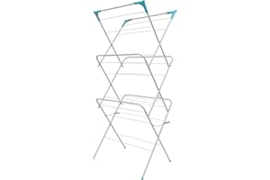 Straame 3 Tier Clothes Airer, Clothes Rack Drying Indoor and Outdoor Laundry Rack with Non Slip Feet and Corner Spaces for Hangers, Flat Foldable for Space Saving, 63 x 46 x 138 (White)