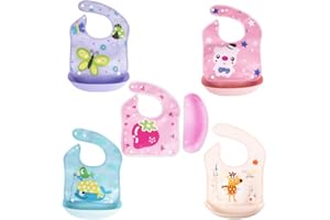 XM-Amigo Lot De 5 Bavettes Imperméables En Silicone Amovibles Pour Bavoir De Sevrage Et D'alimentation Avec Poche Style Pelican-BÉBÉ FILLES