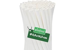 Wisefood® Sugrör papper, vit, Ø 8 x 15 cm, 100 st. | Festdekoration papperssugrör, plastfria sugrör, födelsedag bröllop gör-det-själv cocktaildrycker cola energidryck vatten limo