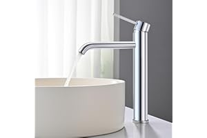 Miscelatore Lavabo Alto, BuntHaus Rubinetto Monocomando Bagno, Rubinetti Lavabo da Appoggio per Calda e Fredda Regolabile, Miscelatore Aeratore a Risparmio Idrico, Cromato