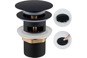 Ulytid Piletta Lavabo Bagno con Troppopieno, Piletta Bidet Click Clack Universal G1 1/4", Pop Up Valvola a Soffietto, Tappo di Scarico Lavabo (Nero)