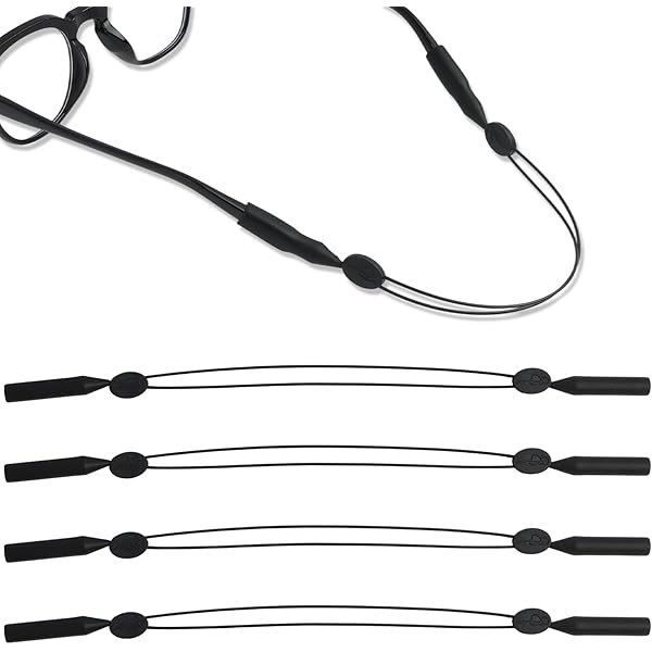 JYNXOR Lot De 4 Cordon Lunettes Sport,Néoprène Cordons à Lunettes,Cordon Lunettes Sport Nautique,Attache Lunette Sport,Pour Lunettes De Soleil Et Lunettes De Sport Pour Hommes Et Femmes, Noir