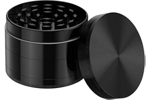 Bäcker & Lecker Grinder groß 75 mm Crusher Kräutermühle für getrocknete Kräuter Spice Gewürze Herb aus Zinklegierung 4-teilig Set mit Pollen Scraper Schwarz