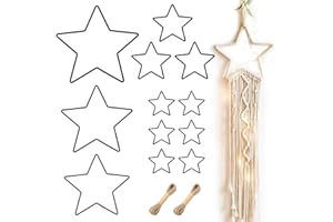 YANSYUN 12 Pezzi Stella di Metallo, Decorazioni Natalizie Nere Stelle di Metallo da Appendere con Corda di Iuta da 20M per Decorazione da Parete Acchiappasogni Decorazione Natalizia
