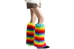 Cazqgoy Benvärmare för kvinnor regnbåge färgglad fluffig varm stövel varma strumpor ben varmare furry leg muff