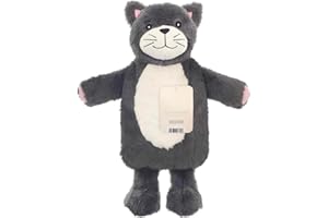 E&A DISTRIBUTION LIMITED Hot Water Bottle with Cover 1 Litre - Fluffy Faux Fur Fleece Cover Durable Winter Warm - Natural Rubber- Adults and Kids Cute Animal Fleece Novelty Plush Hot Water Bag Cosy Gifts (Grey Cat)