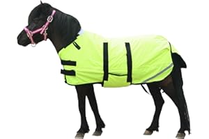 Leberna Foal & Mini Horse Winter Rug – 300D Breathable Miniature Weanling Donkey Horse Blanket with Bellyband(150g Fill) (Fluorescent Yellow‌, Large (3'6"-4'0"))