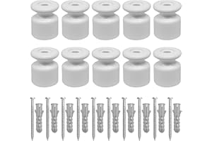 Amarcords - Isolatori per cavi trecciati vintage in porcellana [10 pezzi] - Fermacavo in ceramica con viti e tasselli per installazioni di cavi treccia a parete colore BIANCO