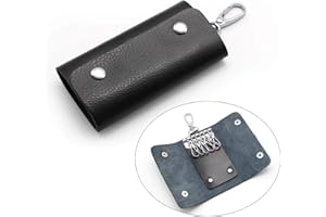 LERANXIN Porte Cles, Cuir de Vachette Souple Porte Cle Livré avec 6 Crochets, Unisexe Noir Porte Clef Cuir Convient aux Clés de Maison, Clés de Voiture