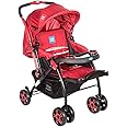 Mee Mee Baby Stroller Pram for 0-3 Years | 5-Point Harness, 3 Level Adjustable Canopy, 3 Recline Position, Reversible Handle | Detachable Feeding Tray with Large Stogare Basket (Red)