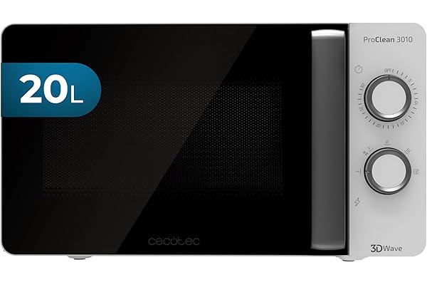 Cecotec Microondas ProClean 3010. 700 W, 20 L de capacidad, Revestimiento Ready2Clean, Tecnología 3DWave, Modo Descongelación, 6 Niveles de Potencia, Temporizador 30 mins