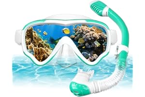 AOOSA Snorkel Set, Anti-Fog Tempered Glass Diving Mask Snorkeling Gear, Anti-Leak Panoramic Wide View Snorkelling Goggle