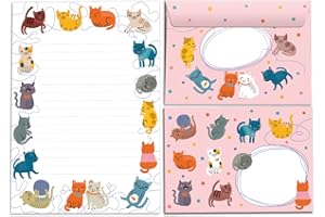 JUNAPACK Bloc de papier à lettre avec enveloppe pour enfants chats - Set de papier à lettre pour fille (bloc A5 avec 25 feuilles + 15 enveloppes)