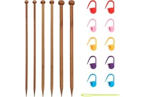 CWPFVQA Juego De 14 Agujas De Tejer De Bambú Carbonizado, Agujas De Tejer Gruesas De Un Solo Punto, Juego De Agujas De Lana, Juego De Agujas De Tejer para Principiantes, Bufandas