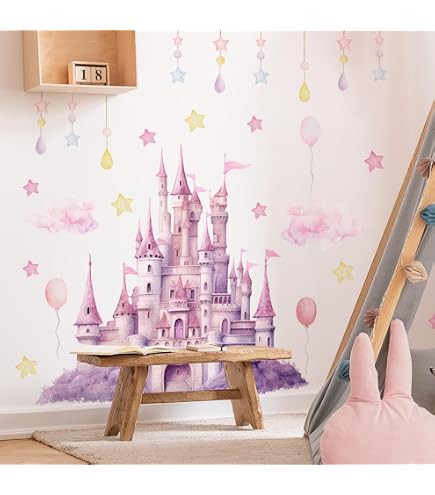 BEBOAN Wandtattoo Kinderzimmer Schloss | Wandaufkleber Für Mädchen, Babyzimmer, Einfach Zu Kleben